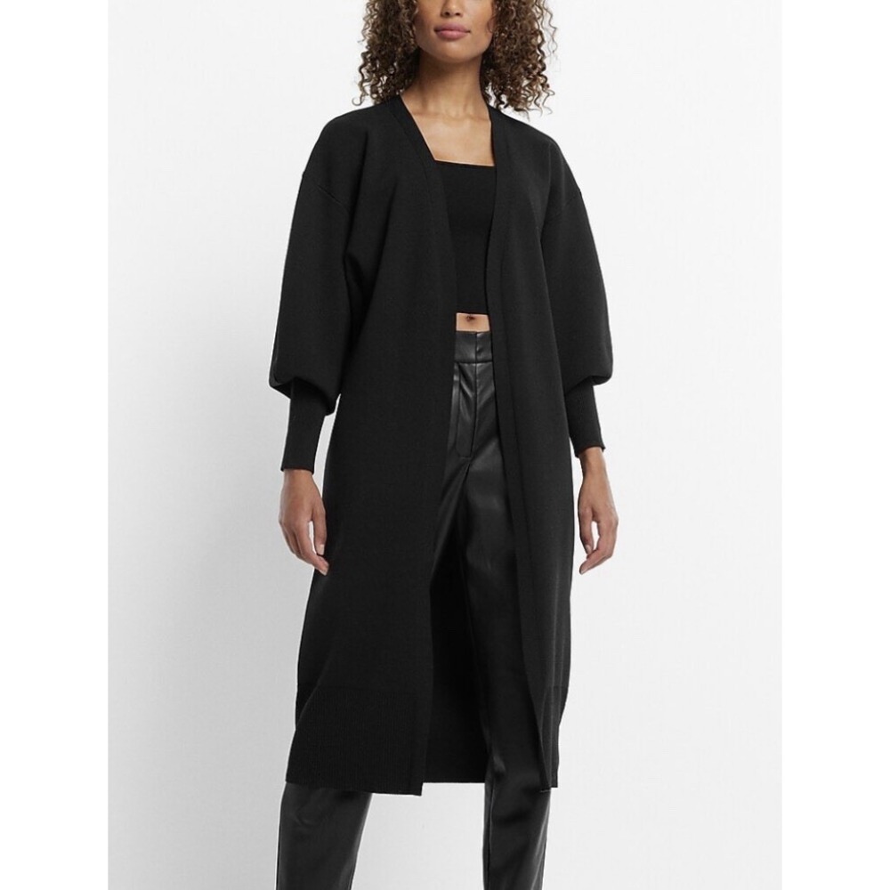 Express NWT Maxi Cardigan Women's XL Black Open Front Balloon Sleeve Long Duster